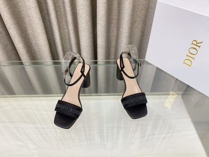 DWAY HIGH HEEL EMBROIDERED SANDAL BLACK CALFSKIN 75 MM