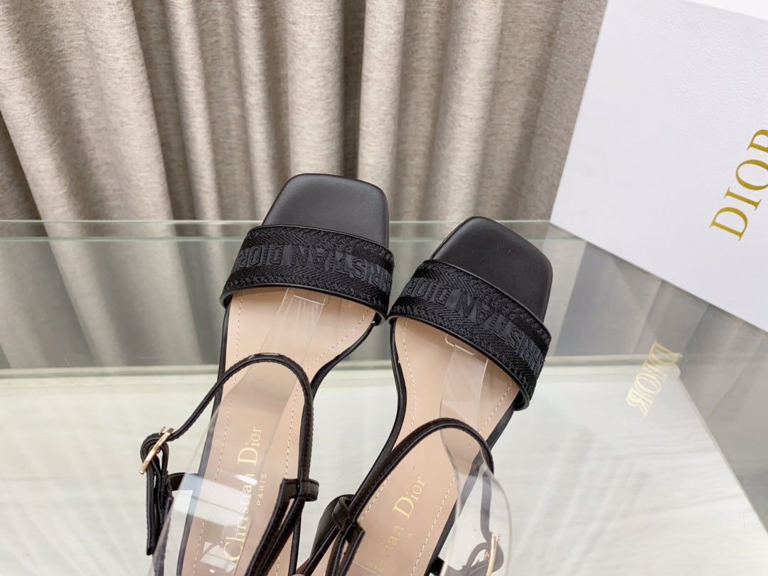 DWAY HIGH HEEL EMBROIDERED SANDAL BLACK CALFSKIN 75 MM