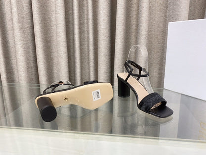 DWAY HIGH HEEL EMBROIDERED SANDAL BLACK CALFSKIN 75 MM