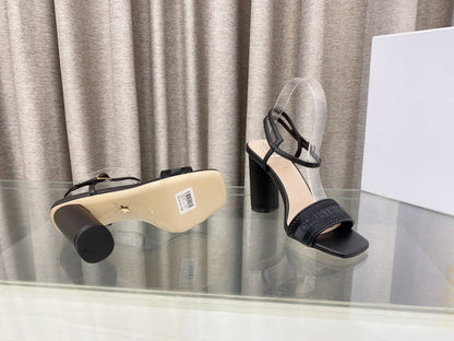 DWAY HIGH HEEL EMBROIDERED SANDAL BLACK CALFSKIN 95 MM