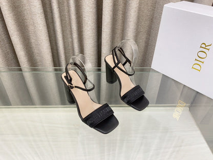 DWAY HIGH HEEL EMBROIDERED SANDAL BLACK CALFSKIN 95 MM