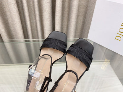 DWAY HIGH HEEL EMBROIDERED SANDAL BLACK CALFSKIN 95 MM