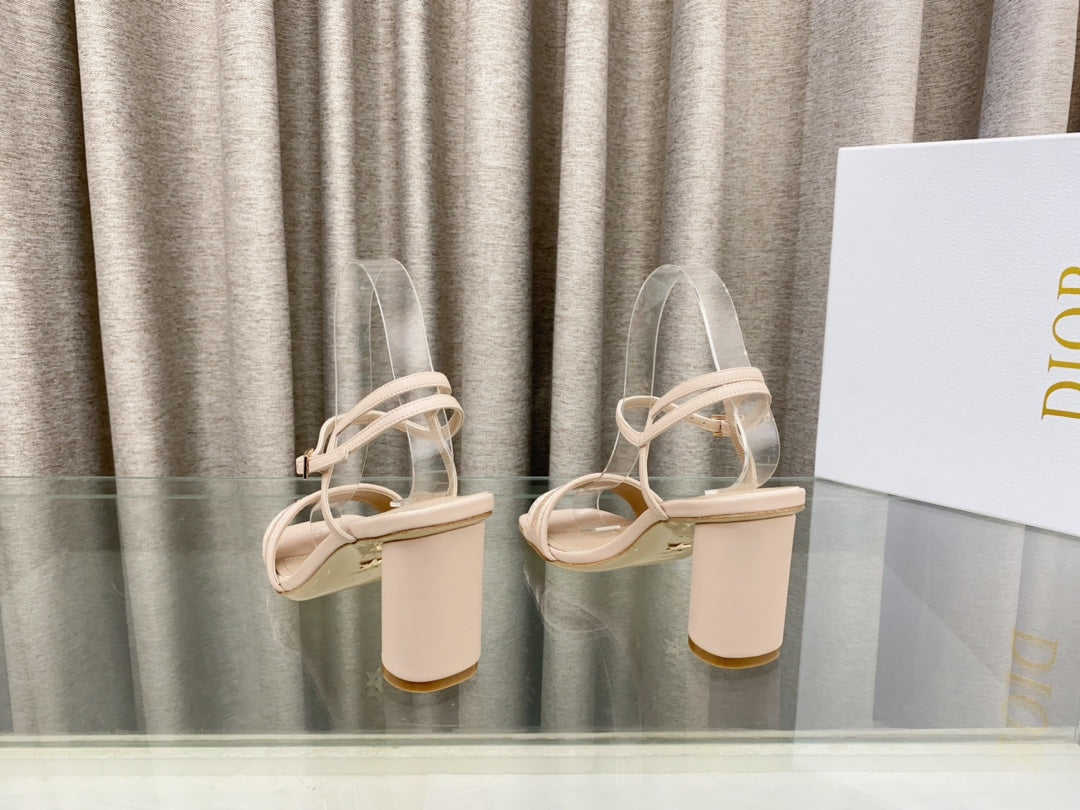 DWAY HIGH HEEL EMBROIDERED SANDAL LIGHT PINK CALFSKIN 75 MM