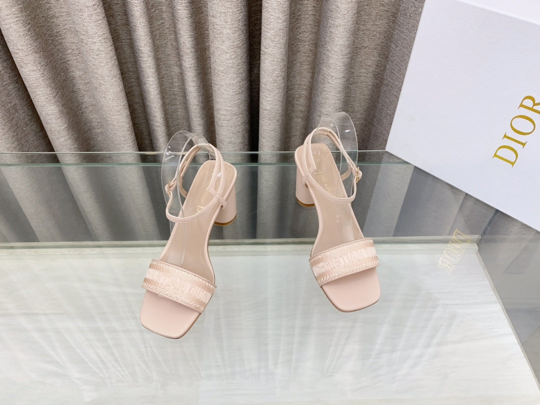 DWAY HIGH HEEL EMBROIDERED SANDAL LIGHT PINK CALFSKIN 75 MM