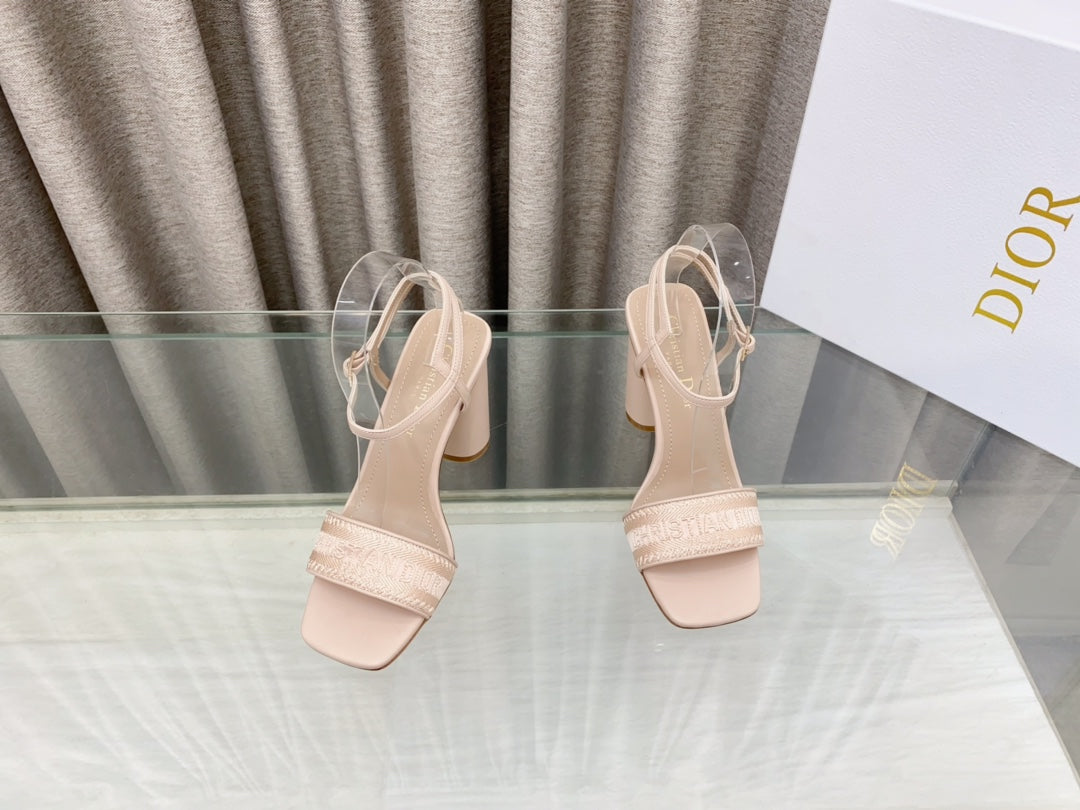DWAY HIGH HEEL EMBROIDERED SANDAL LIGHT PINK CALFSKIN 95 MM