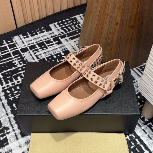 BIKER BALLET FLATS IN PEACH PINK CALFSKIN