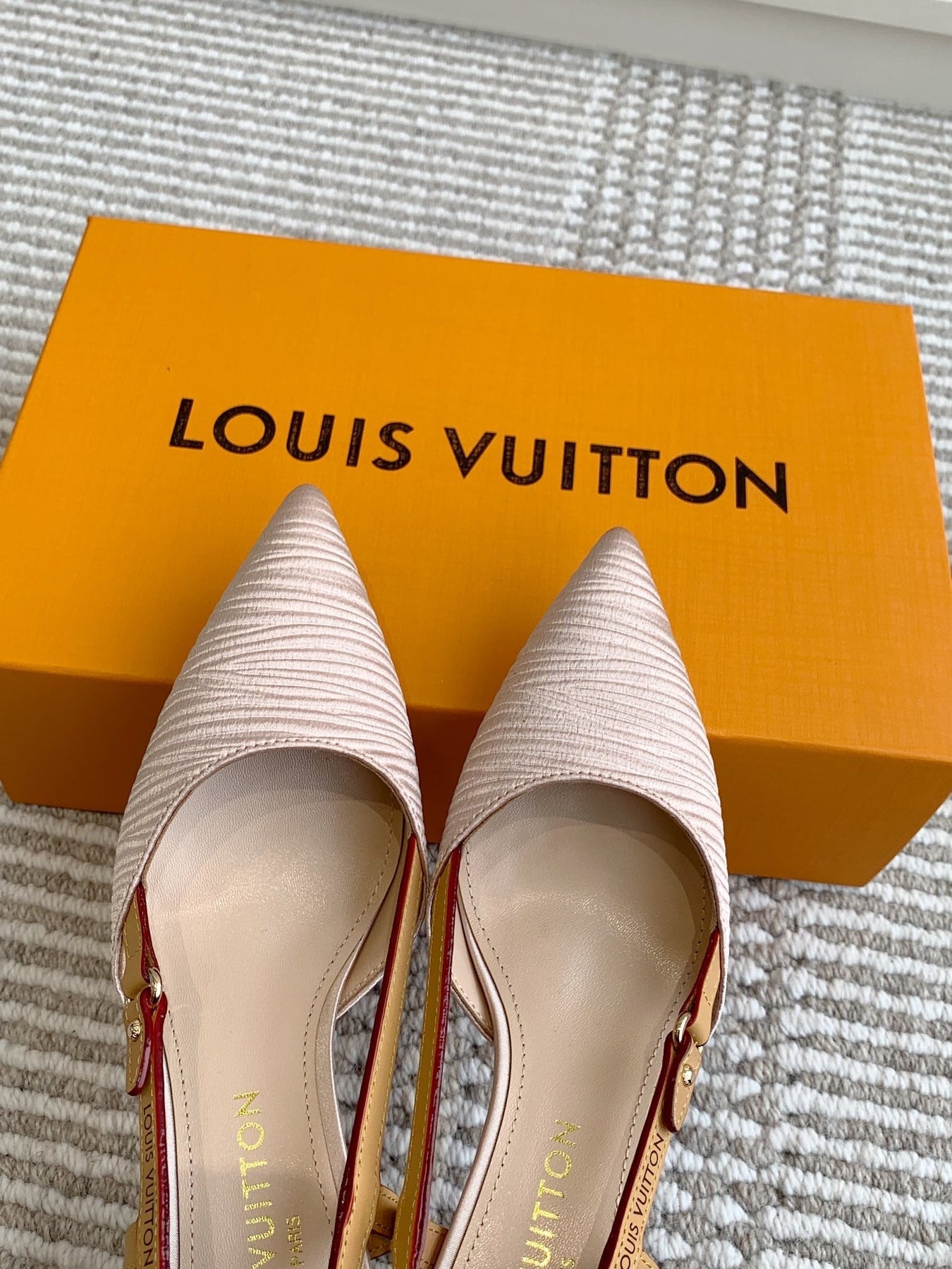 BLOSSOM SLINGBACKS 75 MM IN LIGHT PINK IMPORTED STRIPED SILK SATIN