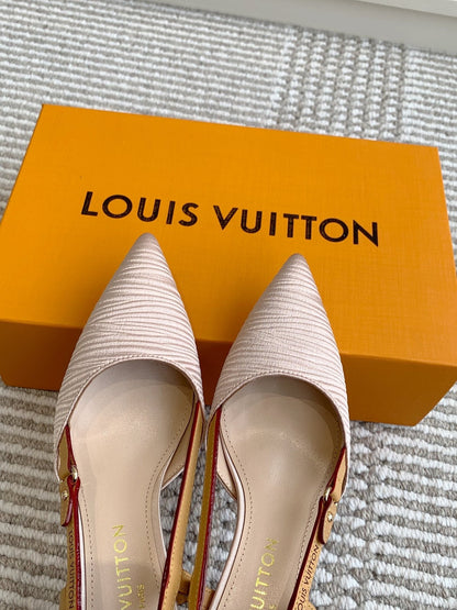 BLOSSOM SLINGBACKS 75 MM IN LIGHT PINK IMPORTED STRIPED SILK SATIN