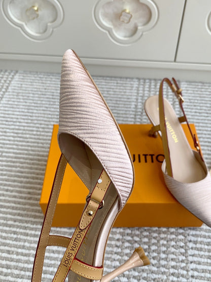 BLOSSOM SLINGBACKS 75 MM IN LIGHT PINK IMPORTED STRIPED SILK SATIN