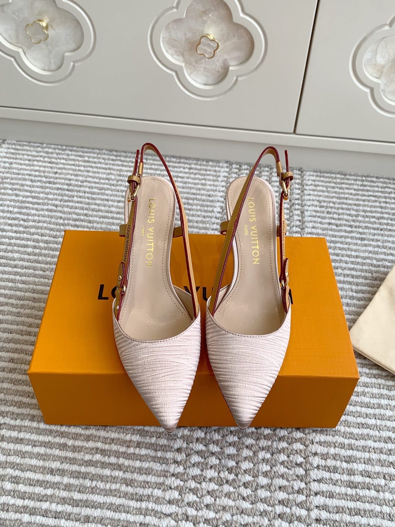 BLOSSOM SLINGBACKS 75 MM IN LIGHT PINK IMPORTED STRIPED SILK SATIN