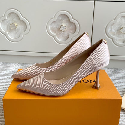 BLOSSOM PUMP 75 MM IN LIGHT PINK IMPORTED STRIPED SILK SATIN