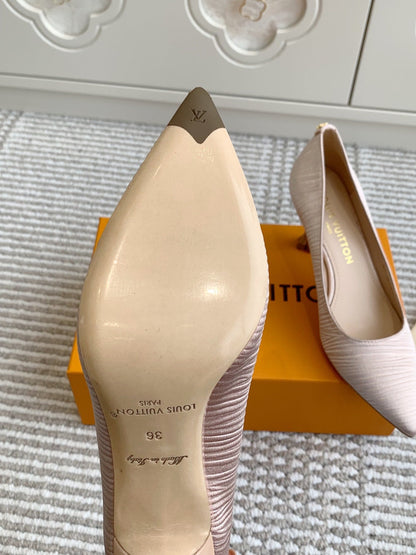 BLOSSOM PUMP 75 MM IN LIGHT PINK IMPORTED STRIPED SILK SATIN