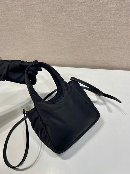 MINI BOW TOTE BAG 18 IN BLACK PADDED NYLON FABRIC