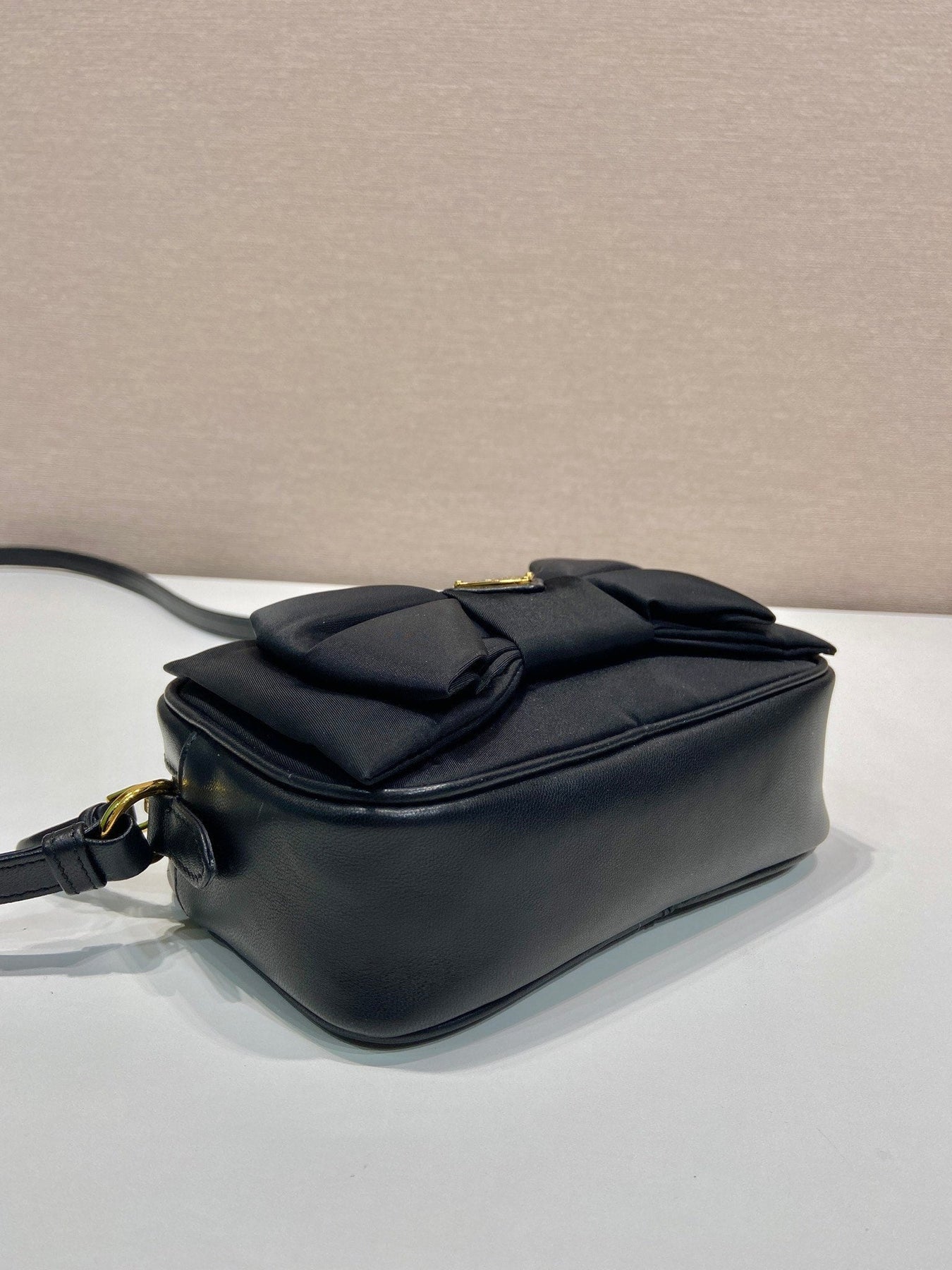 BOW BAG 18 IN BLACK RE-NYLON AND LAMBSKIN
