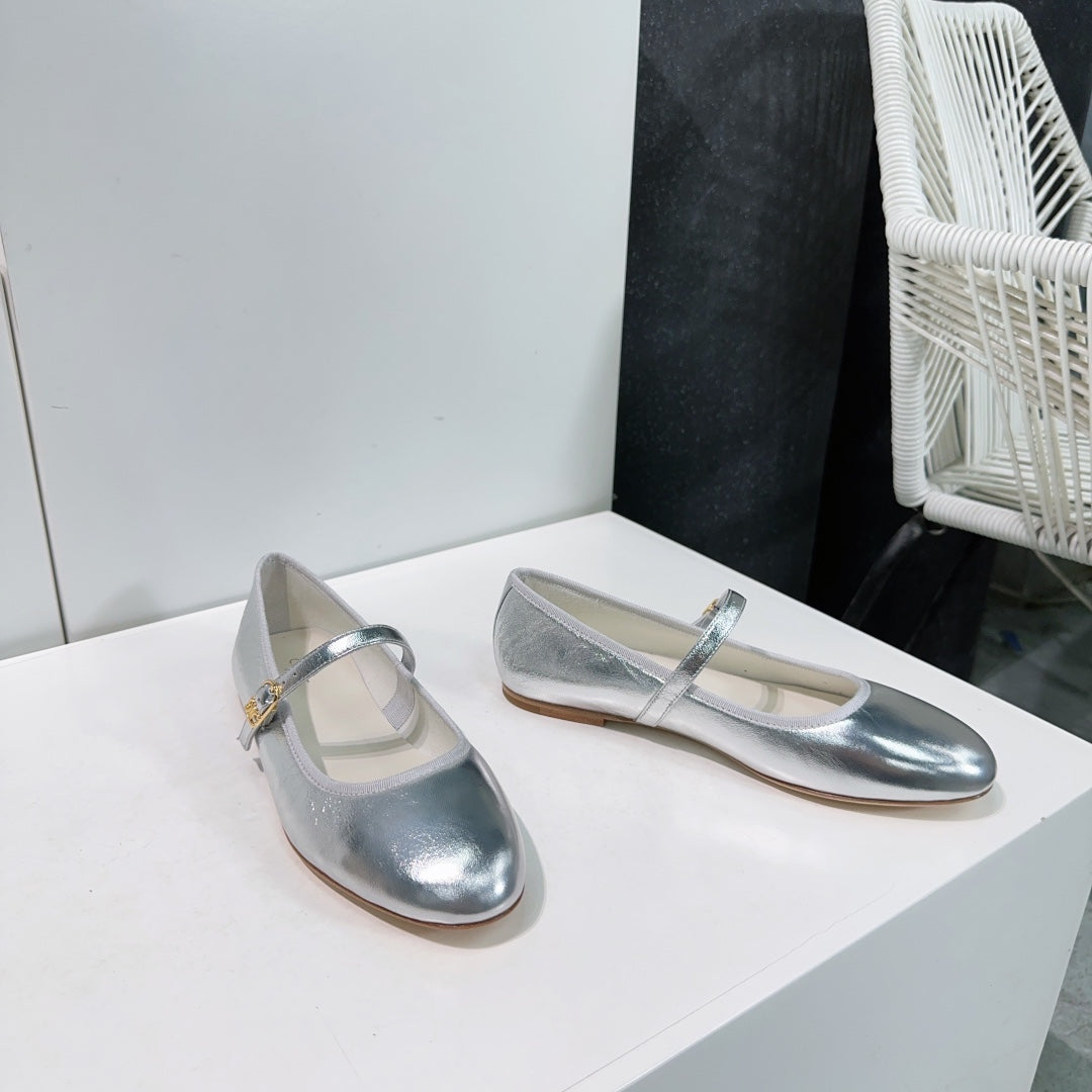 MARRY JANE FLAT IN SILVER CALFSKIN
