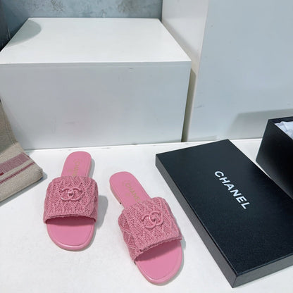 KNIT TAFFY PINK FABRIC FLAT SLIDE