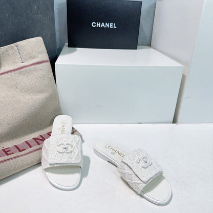 KNIT WHITE FABRIC FLAT SLIDE