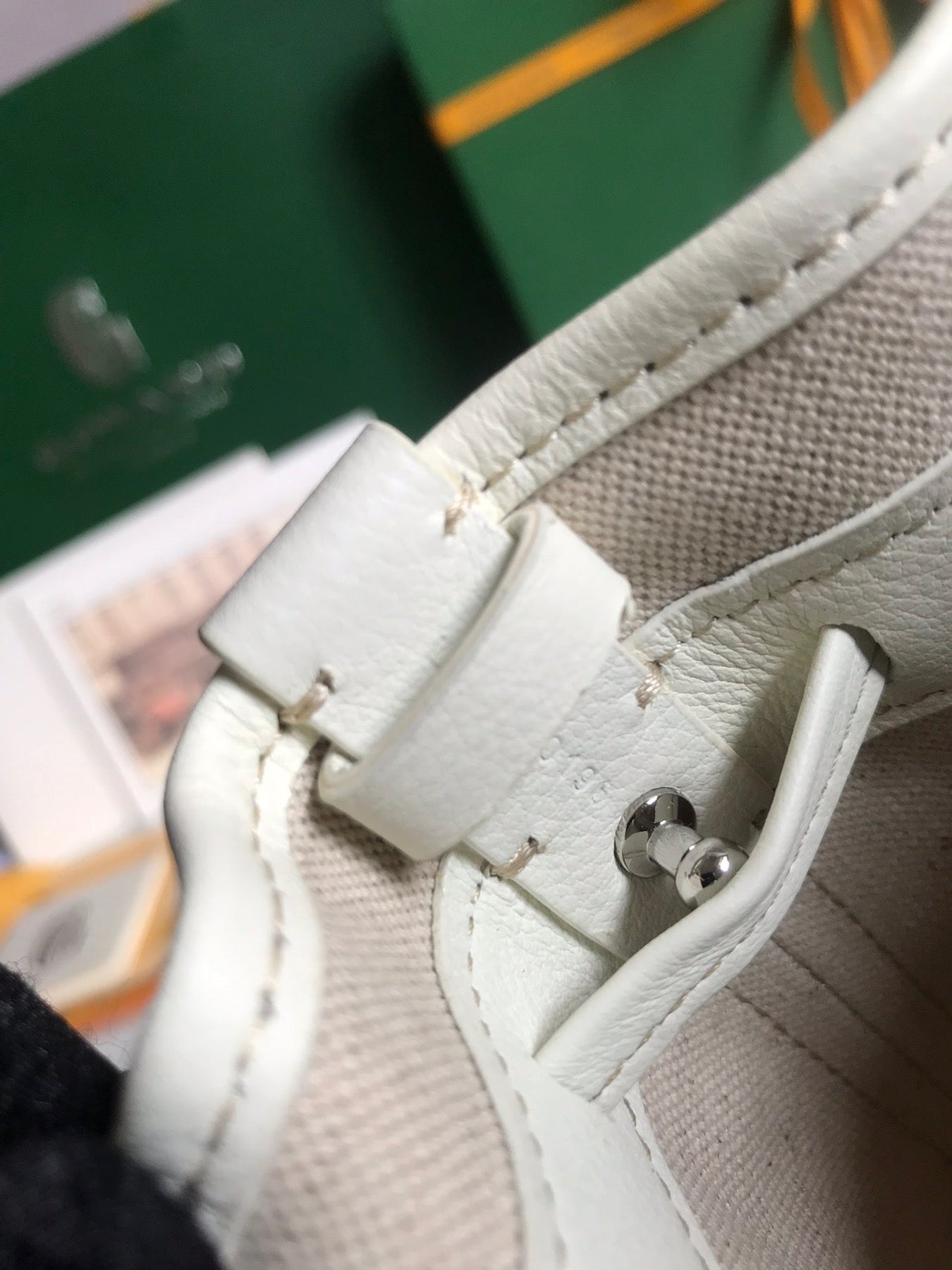 PETIT FLOT BUCKET BAG 22 IN WHITE GOYARDINE CANVAS AND LAMBSKIN TRIM