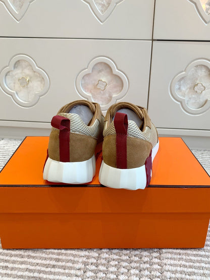 BOUNCING SNEAKER IN CIDER BROWN GRAPHIC MESH AND SUEDE