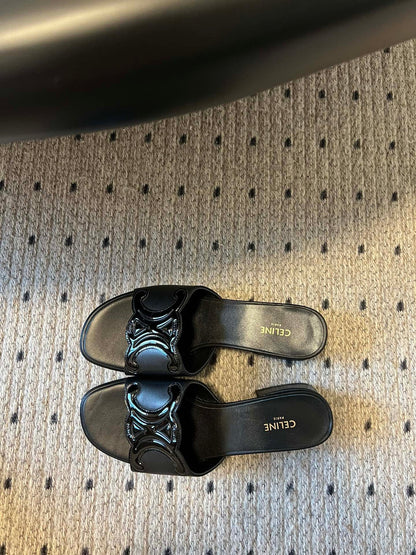 CLEMENCE MULE IN BLACK LAMBSKIN AND PATENT CALFSKIN