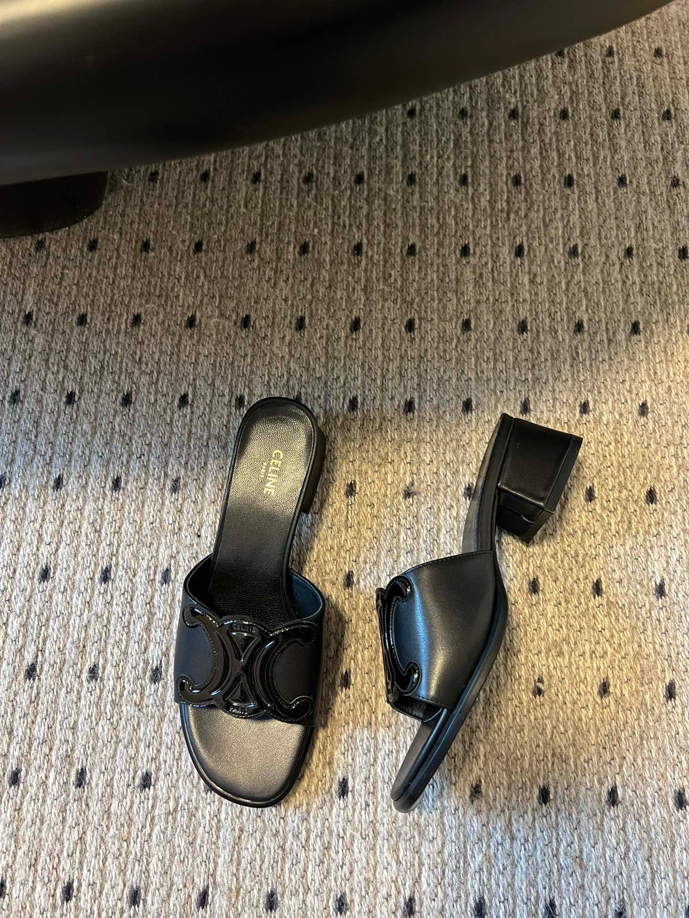 CLEMENCE MULE IN BLACK LAMBSKIN AND PATENT CALFSKIN