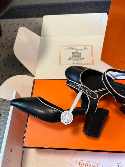 KLEO HIGH SLINGBACK IN BLACK CALFSKIN