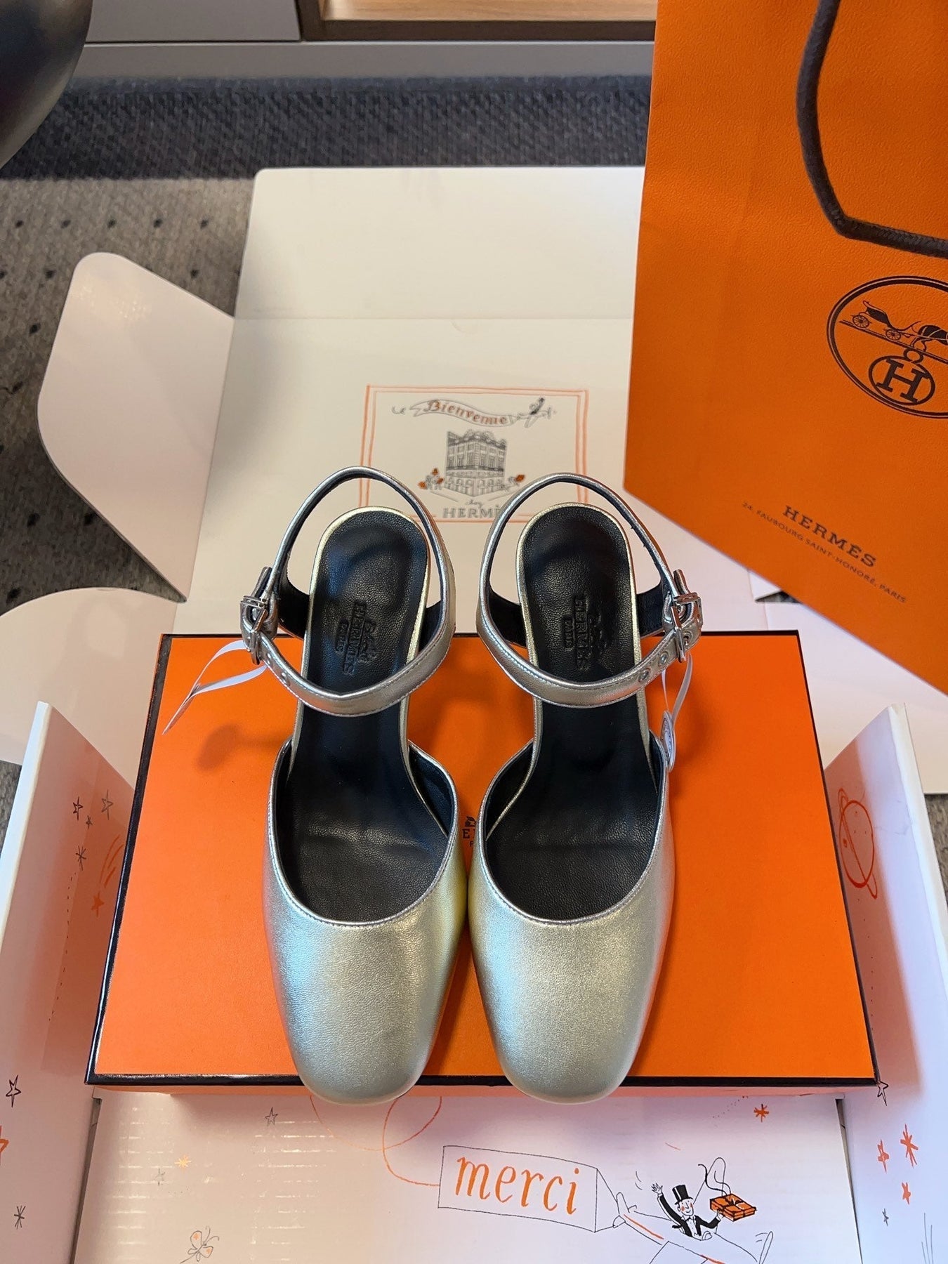 KLEO HIGH SLINGBACK IN SILVER CALFSKIN