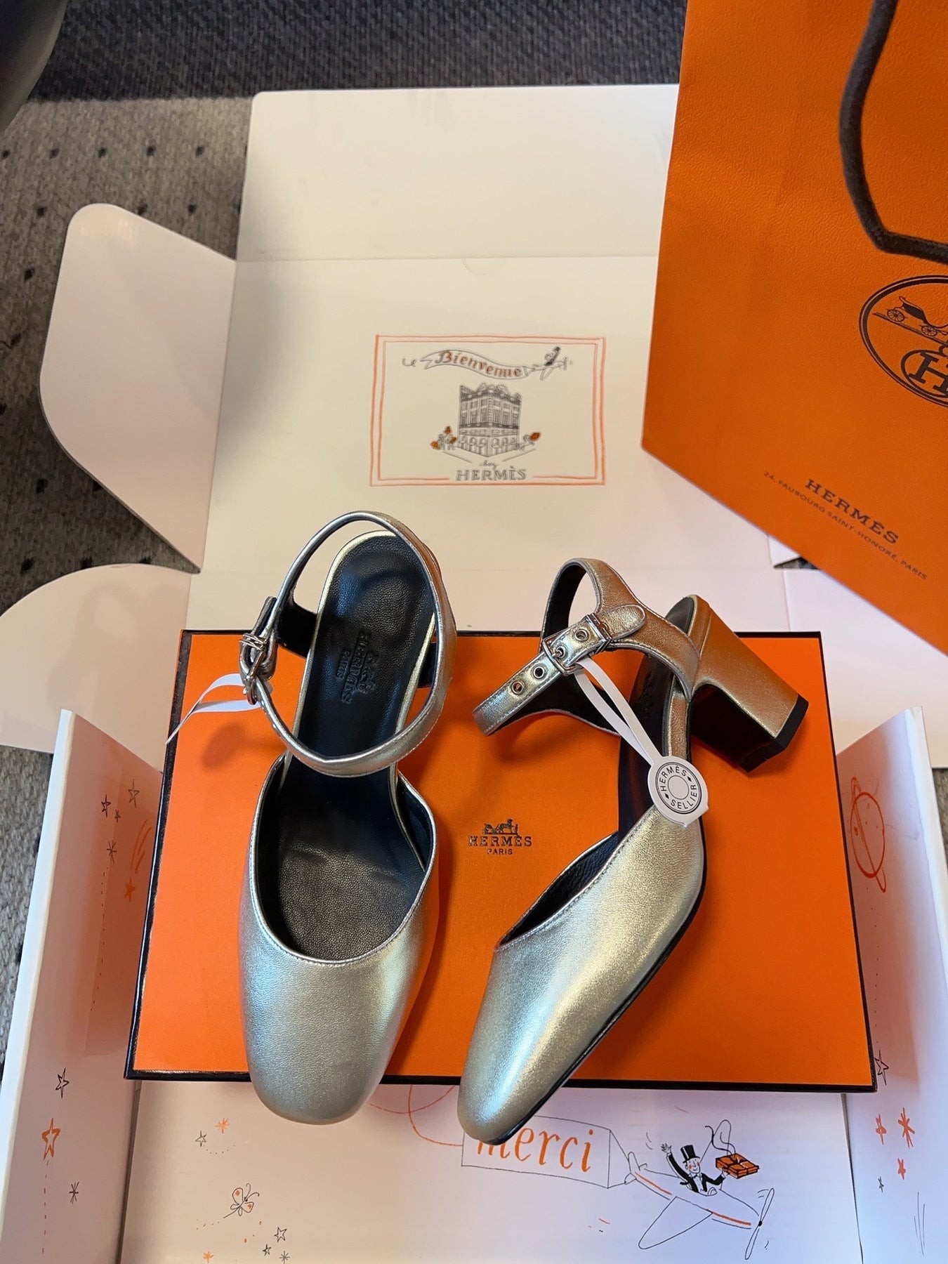 KLEO HIGH SLINGBACK IN SILVER CALFSKIN