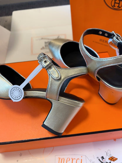 KLEO HIGH SLINGBACK IN SILVER CALFSKIN