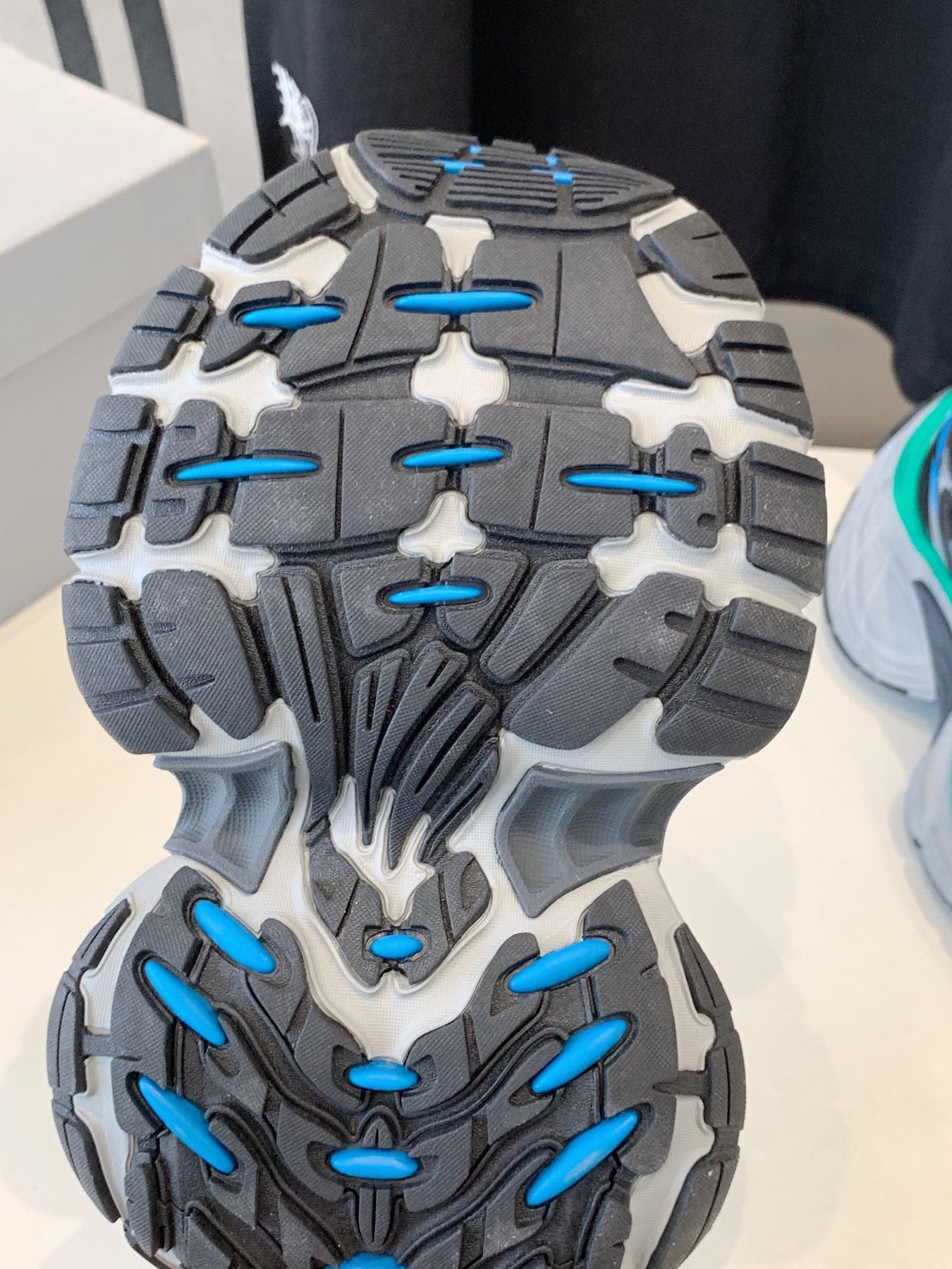 DAD SHOES IN GRAY MIX MINT GREEN AND BLUE MESH AND CALFSKIN