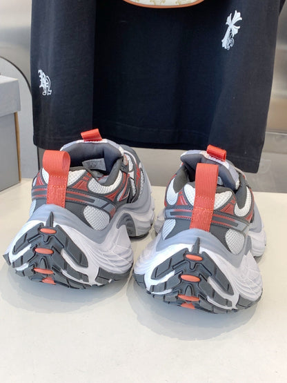 DAD SHOES IN GREY RED WHITE MESH AND CALFSKIN