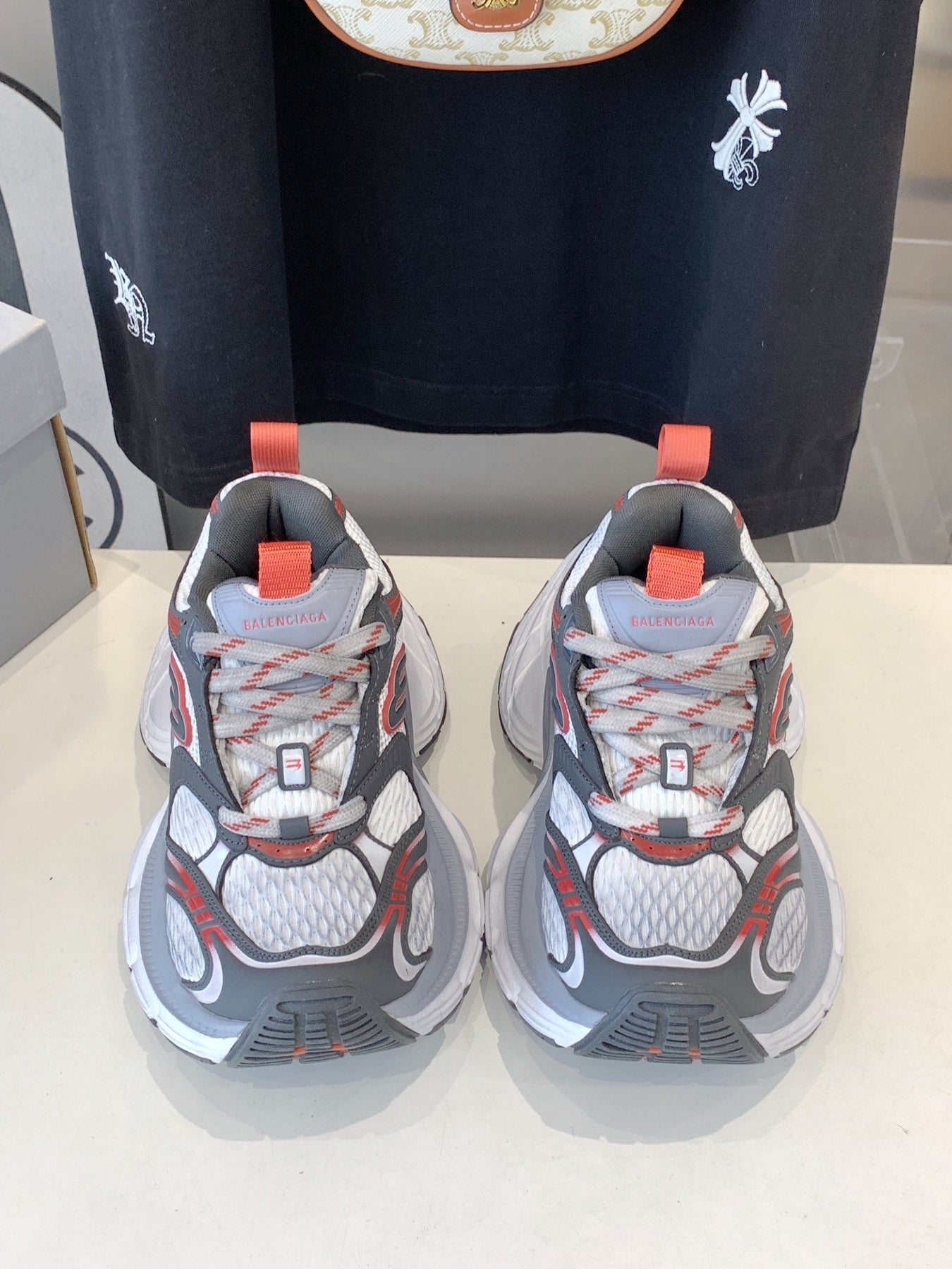 DAD SHOES IN GREY RED WHITE MESH AND CALFSKIN