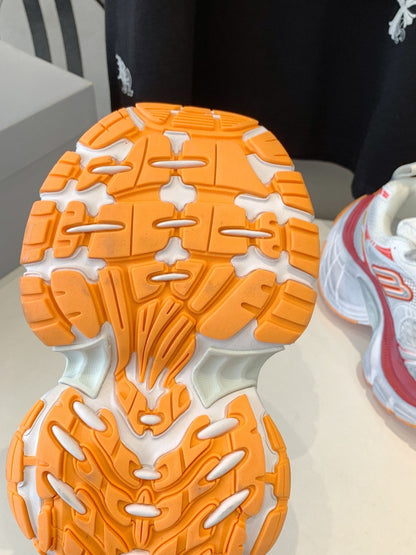 DAD SHOES IN RED ORANGE AND DUST WHITE MESH AND CALFSKIN