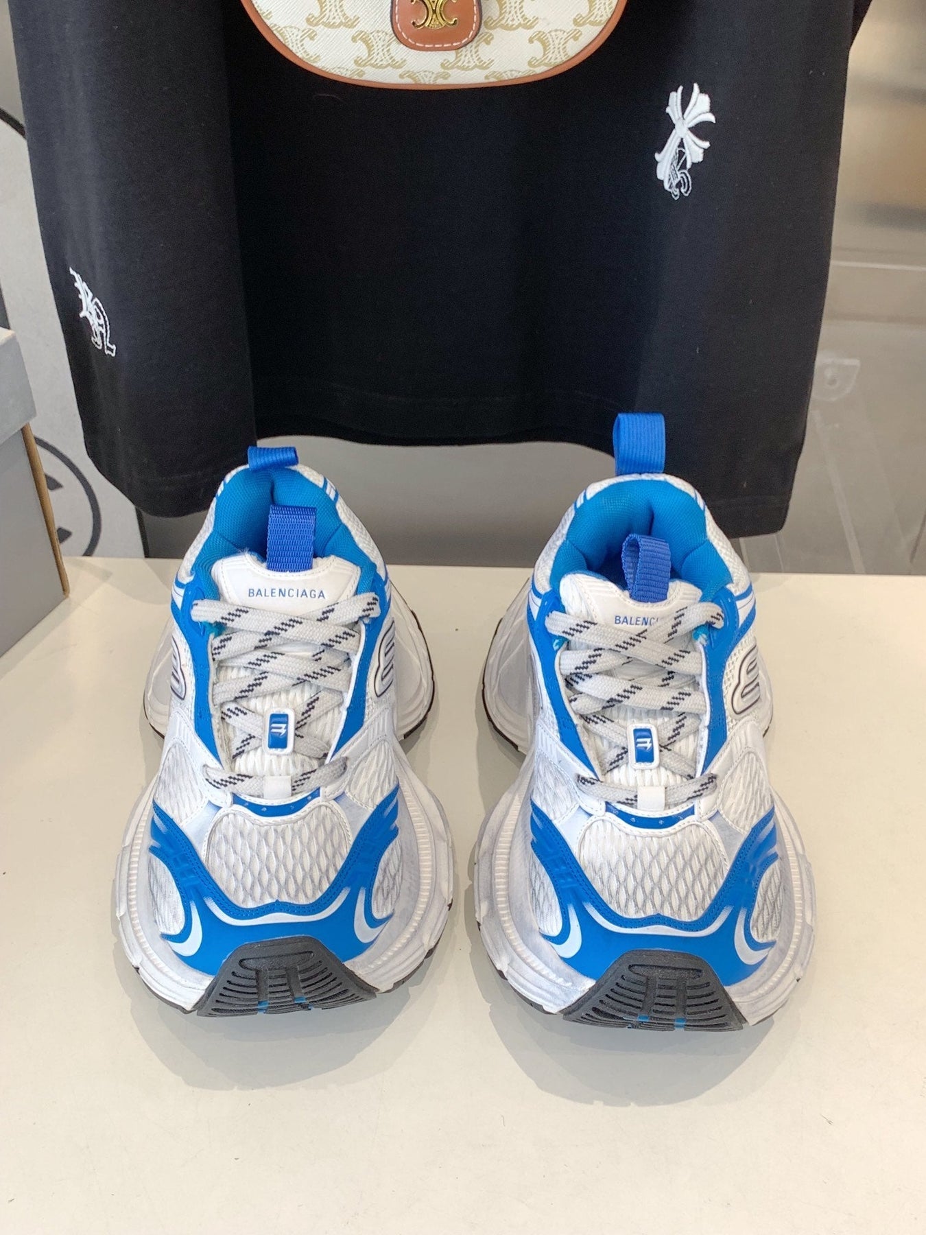 DAD SHOES IN WHITE MIX BLUE MESH AND CALFSKIN