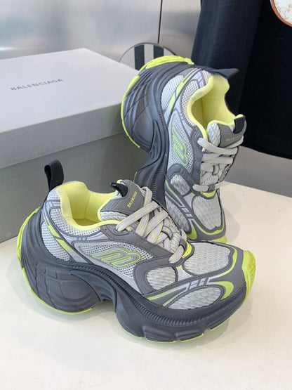 DAD SHOES IN GRAY MIX NEON GREEN MESH AND CALFSKIN