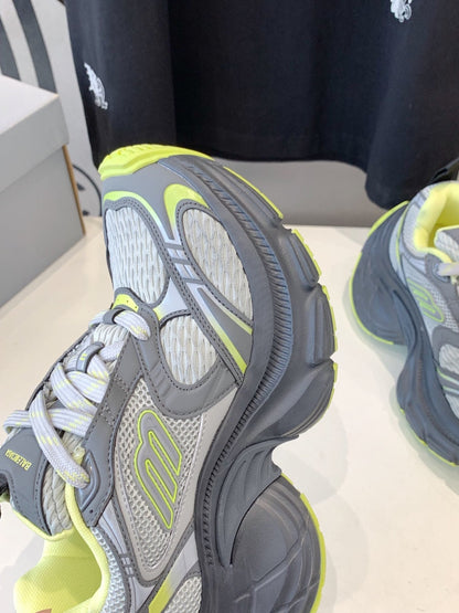 DAD SHOES IN GRAY MIX NEON GREEN MESH AND CALFSKIN