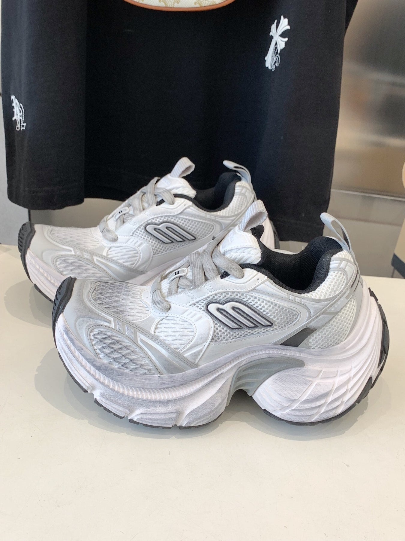 DAD SHOES IN SILVER WHITE MESH AND CALFSKIN