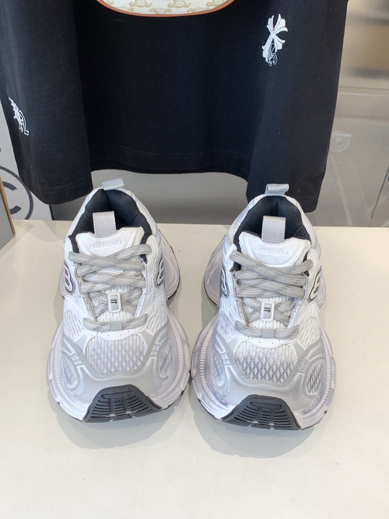 DAD SHOES IN SILVER WHITE MESH AND CALFSKIN