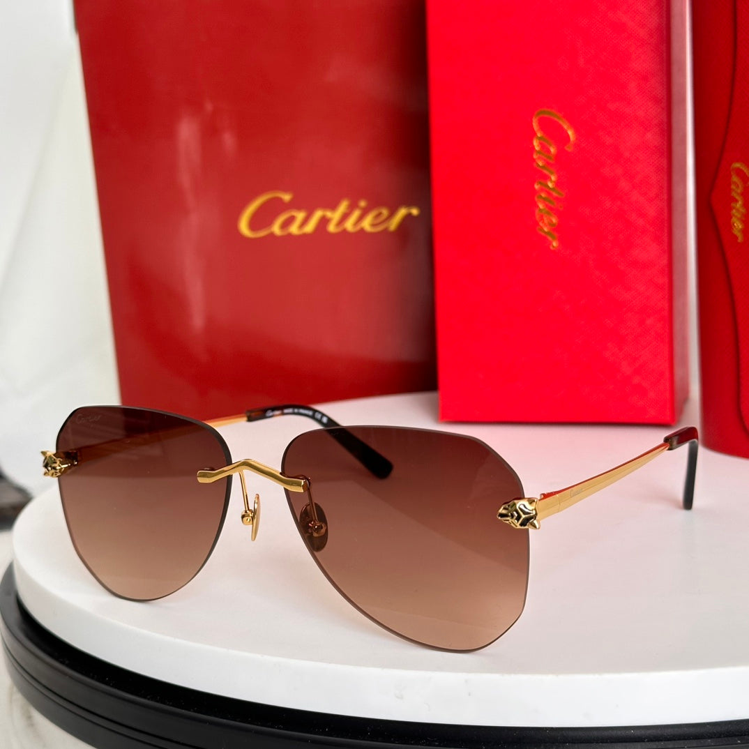 PANTHÈRE RIMLESS AVIATOR FRAME SUNGLASSES CT0502S IN METAL