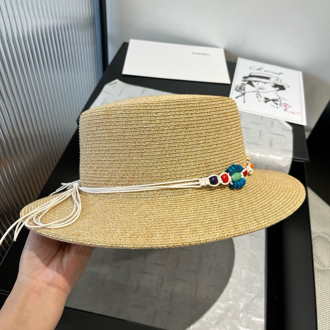 BEAD DECOR STRAW HAT MODEL 650345 IN NATURAL WOVEN STRAW