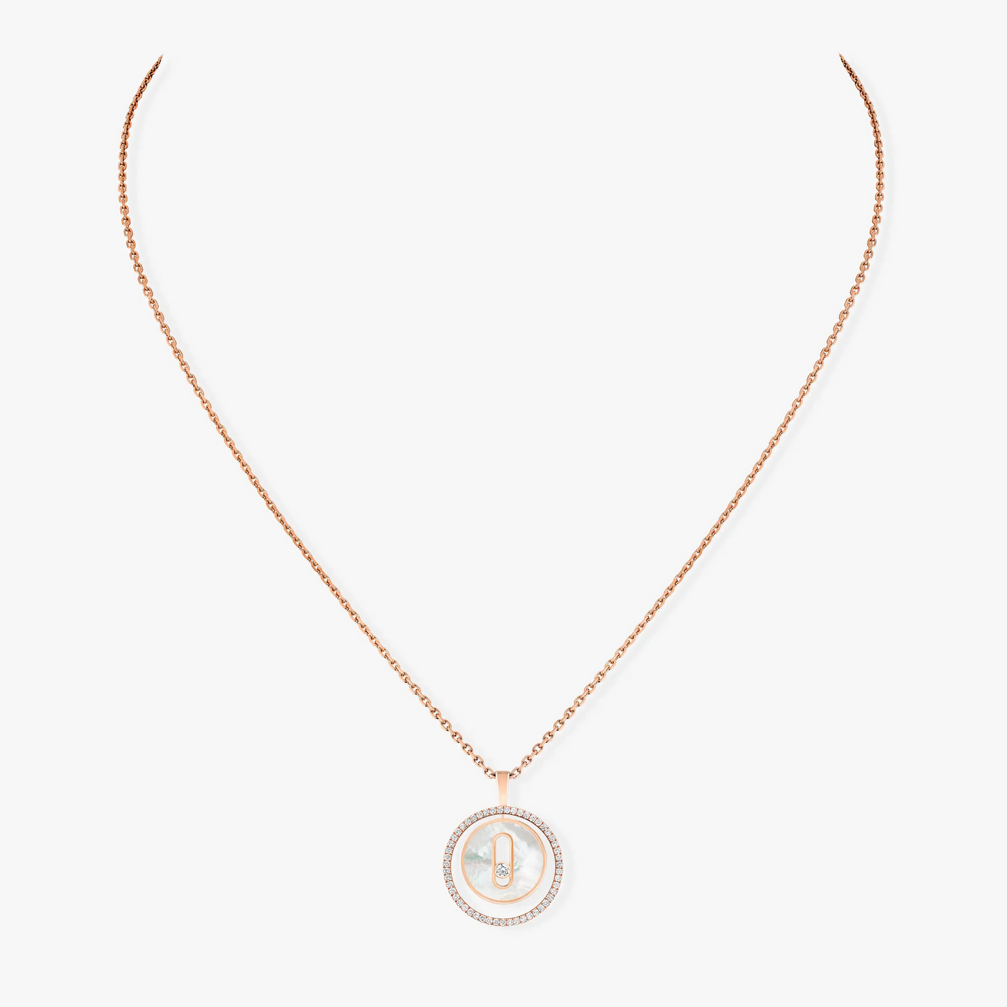 LUCKY MOVE 1 DIAMOND WHITE MOTHER OF PEARL PINK GOLD DIAMOND NECKLACE