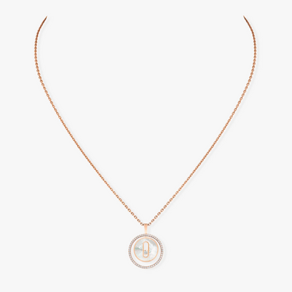 LUCKY MOVE 1 DIAMOND WHITE MOTHER OF PEARL PINK GOLD DIAMOND NECKLACE