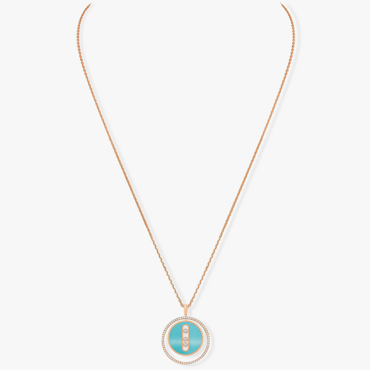 LUCKY MOVE 3 DIAMONDS TURQUOISE PINK GOLD DIAMOND NECKLACE