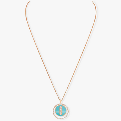 LUCKY MOVE 3 DIAMONDS TURQUOISE PINK GOLD DIAMOND NECKLACE