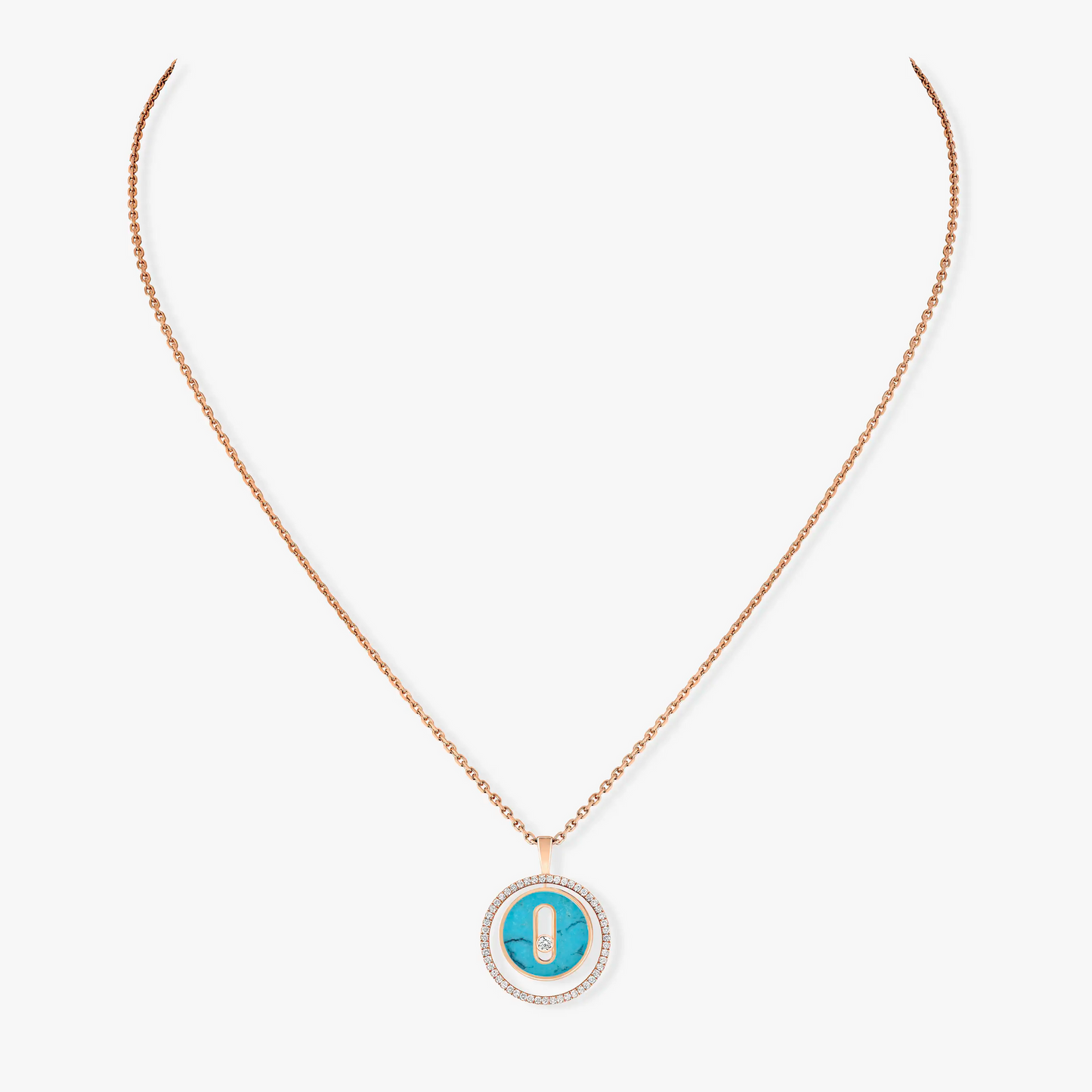 LUCKY MOVE 1 DIAMOND TURQUOISE PINK GOLD DIAMOND NECKLACE