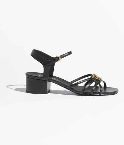 SANDALS 40 MM IN BLACK PATENT LAMBSKIN