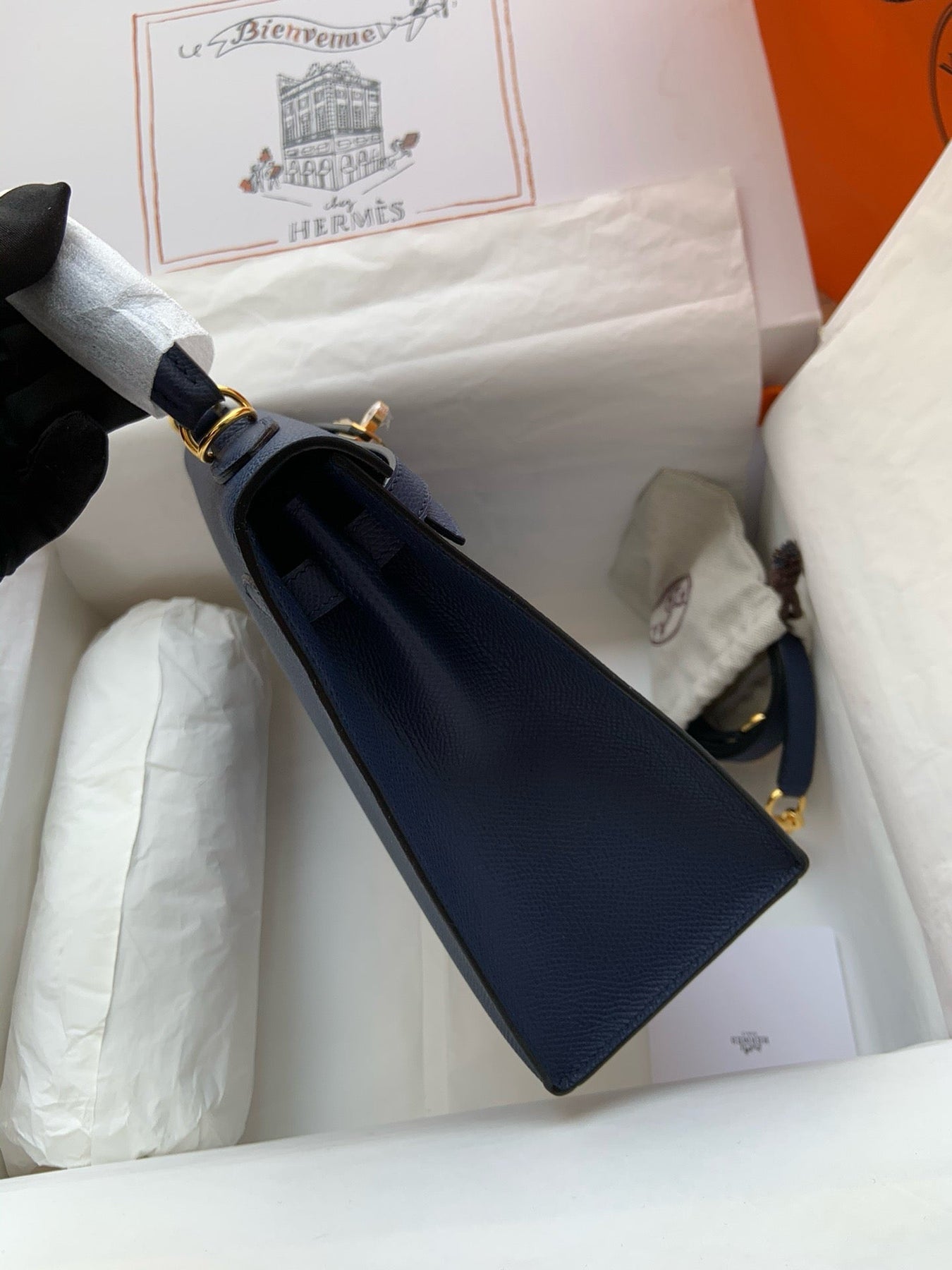 HERM Kelly, 25cm, Deep Blue, Epsom