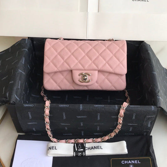 MINI FLAP BAG 20CM PINK LAMBSKIN GOLD HARDWARE