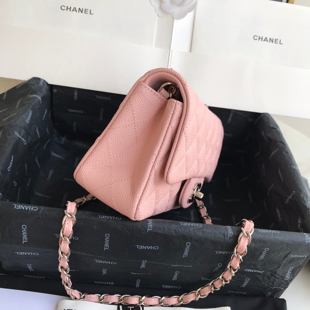 MINI FLAP BAG 20CM PINK LAMBSKIN GOLD HARDWARE