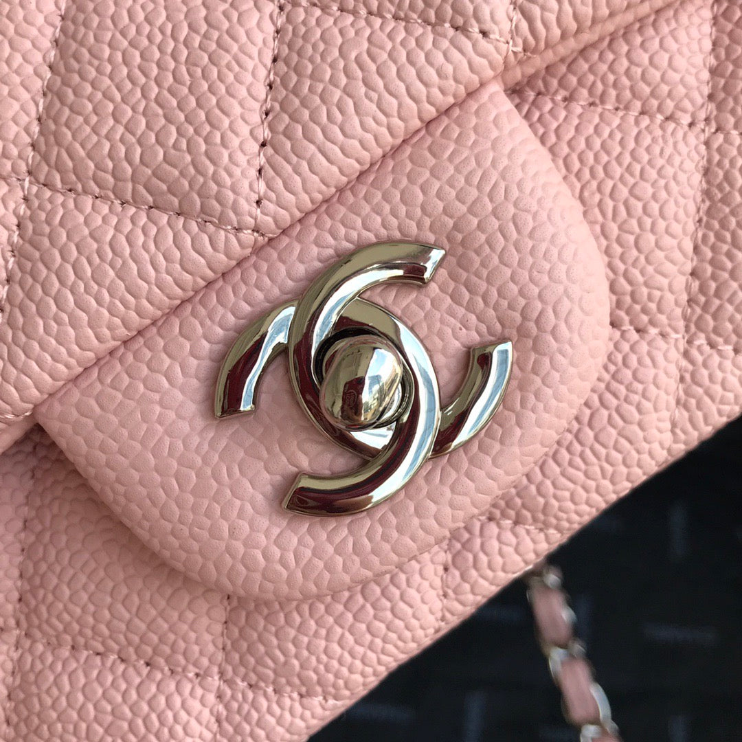 MINI FLAP BAG 20CM PINK LAMBSKIN GOLD HARDWARE